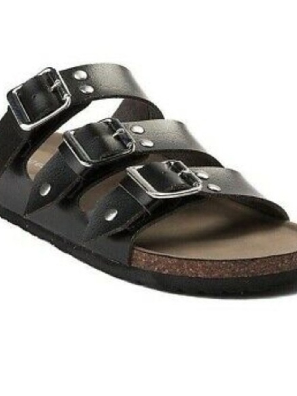 Madden Girl Black Triple-Buckle Cork Footbed Sandal